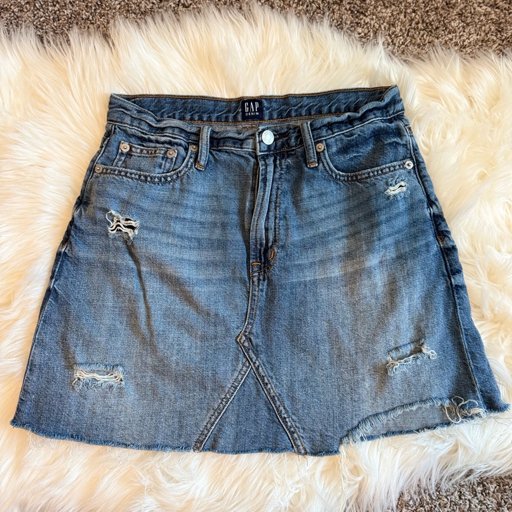 GAP Women's Asymmetrical Distressed Denim Skirt